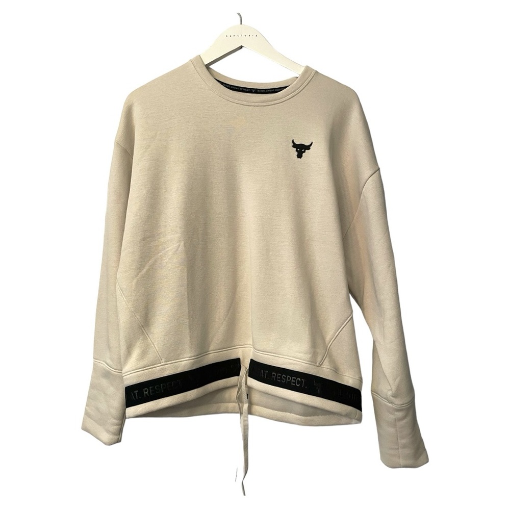 Under Armour Project Rock No Bull Cream Black Sweatshirt w Drawstring Sz S